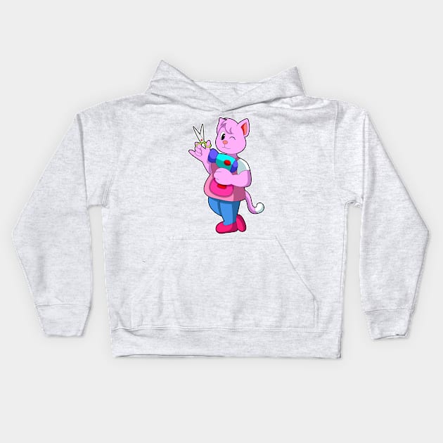 Cat as Hairdresser with Scissors & Hair dryer Kids Hoodie by Markus Schnabel